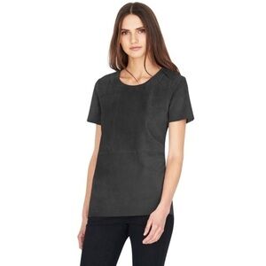 NWT Ecru Black Suede Laser Cut Mixed Media Top